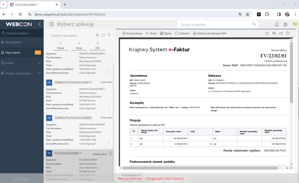 System obiegu dokumentów zintegrowany z KSeF